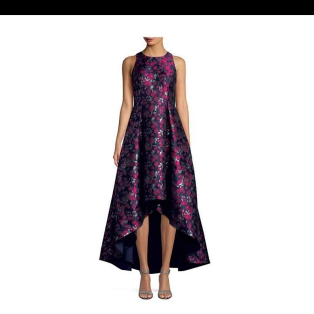 Sleeveless Floral Jacquard High Low Gown